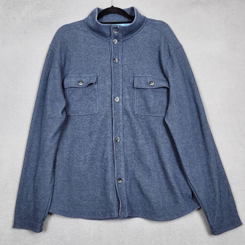TOMMY BAHAMA Montserrat Shirt Jacket Mens XL Blue Knit Mock Neck Button Up